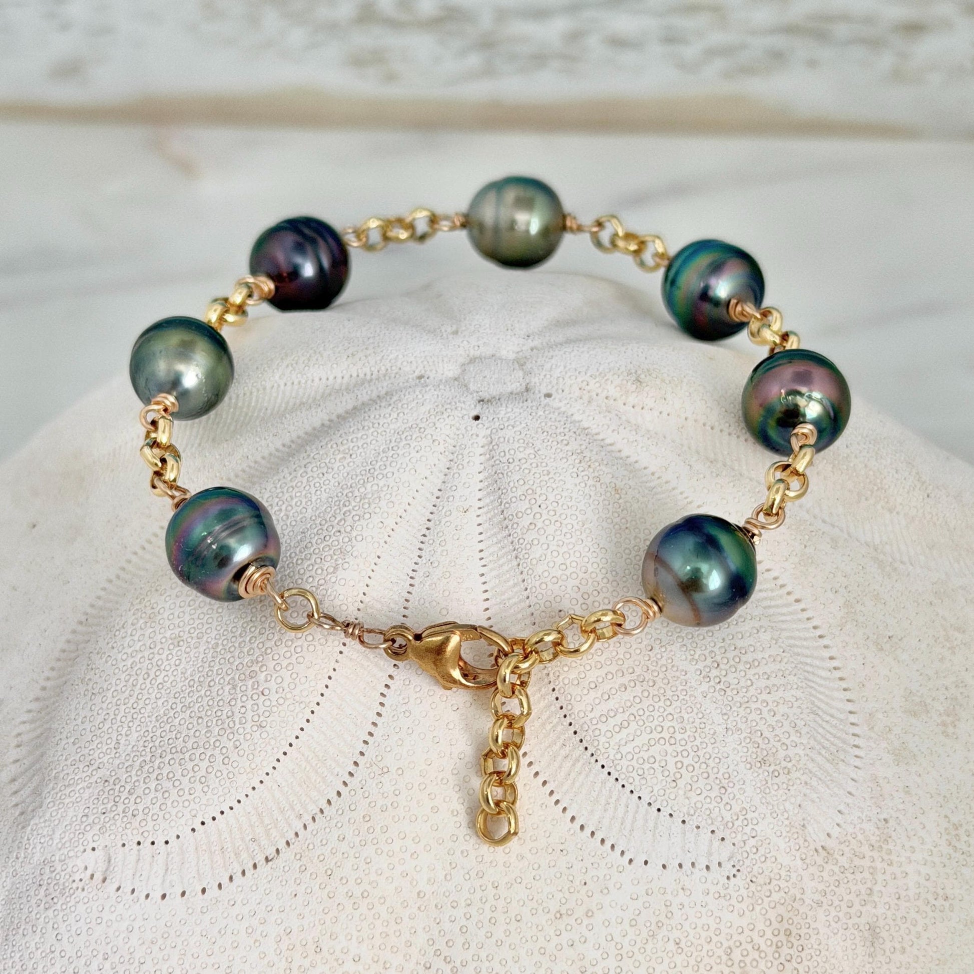 Tahitian Pearl Bracelet with Luxurious Thick Chain – Gold Filled • Elegant Handmade Jewelry