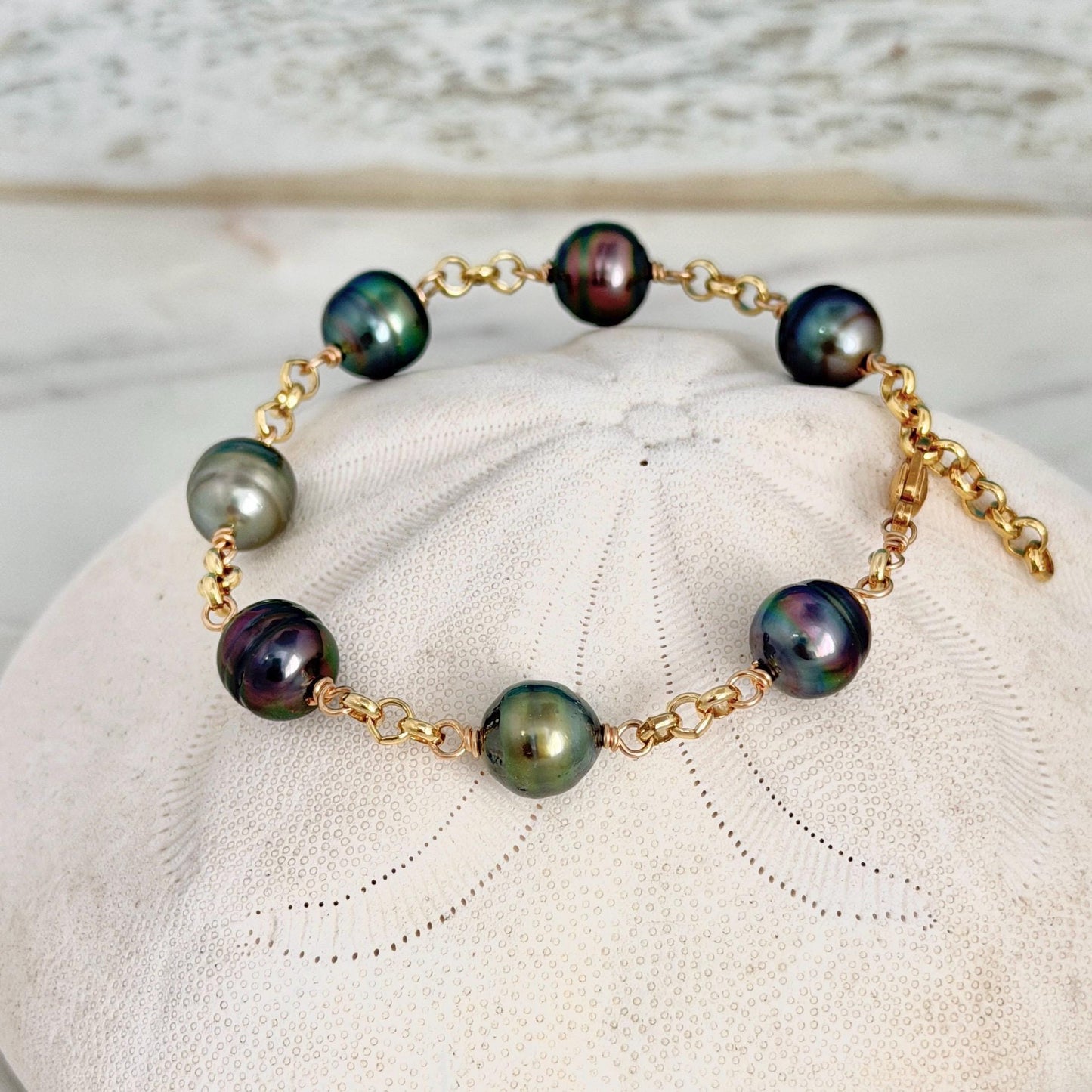 Tahitian Pearl Bracelet with Luxurious Thick Chain – Gold Filled • Elegant Handmade Jewelry