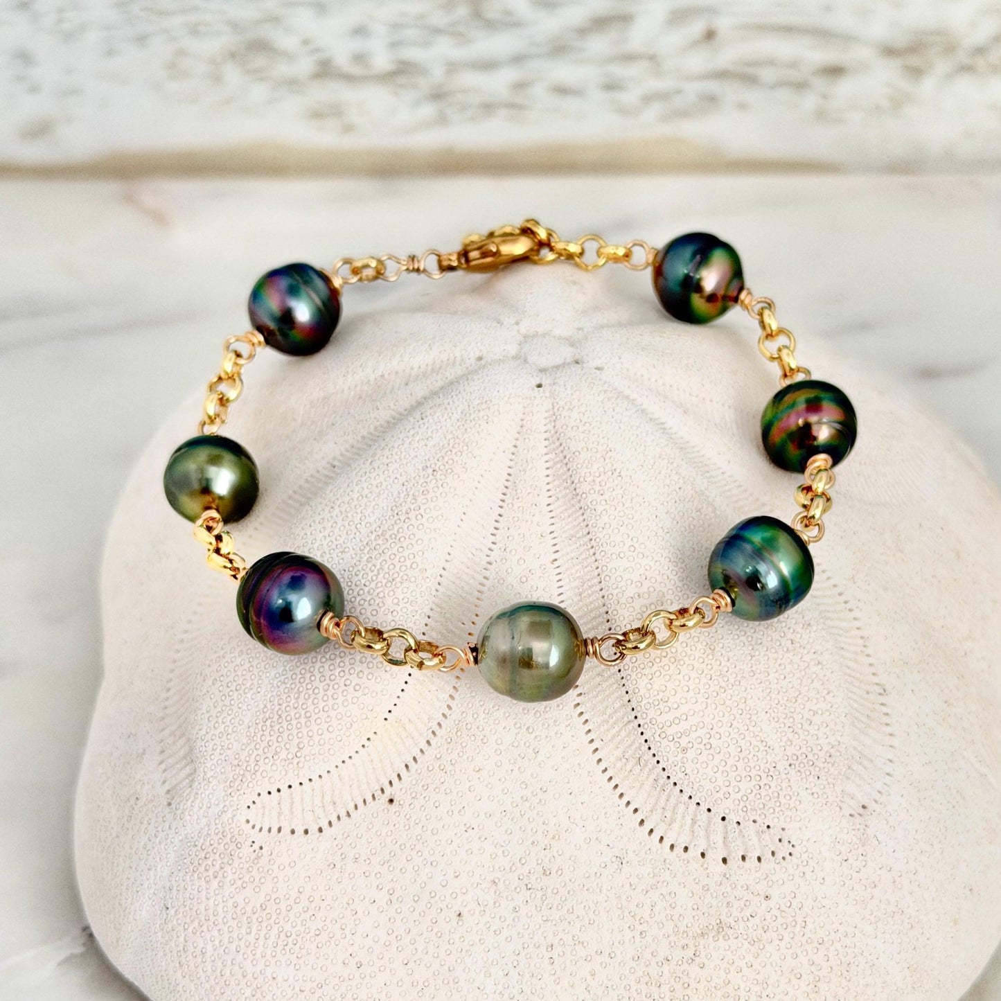 Tahitian Pearl Bracelet with Luxurious Thick Chain – Gold Filled • Elegant Handmade Jewelry