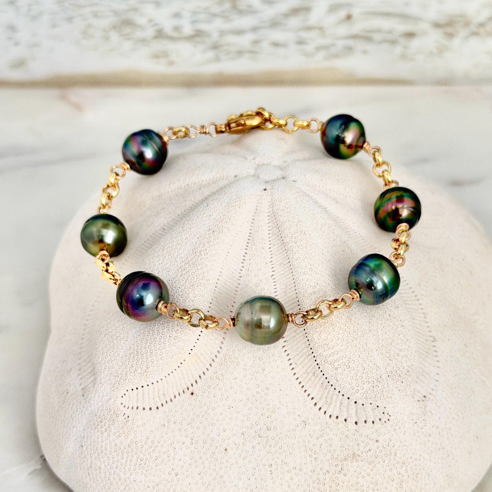 Tahitian Pearl Bracelet with Luxurious Thick Chain – Gold Filled • Elegant Handmade Jewelry