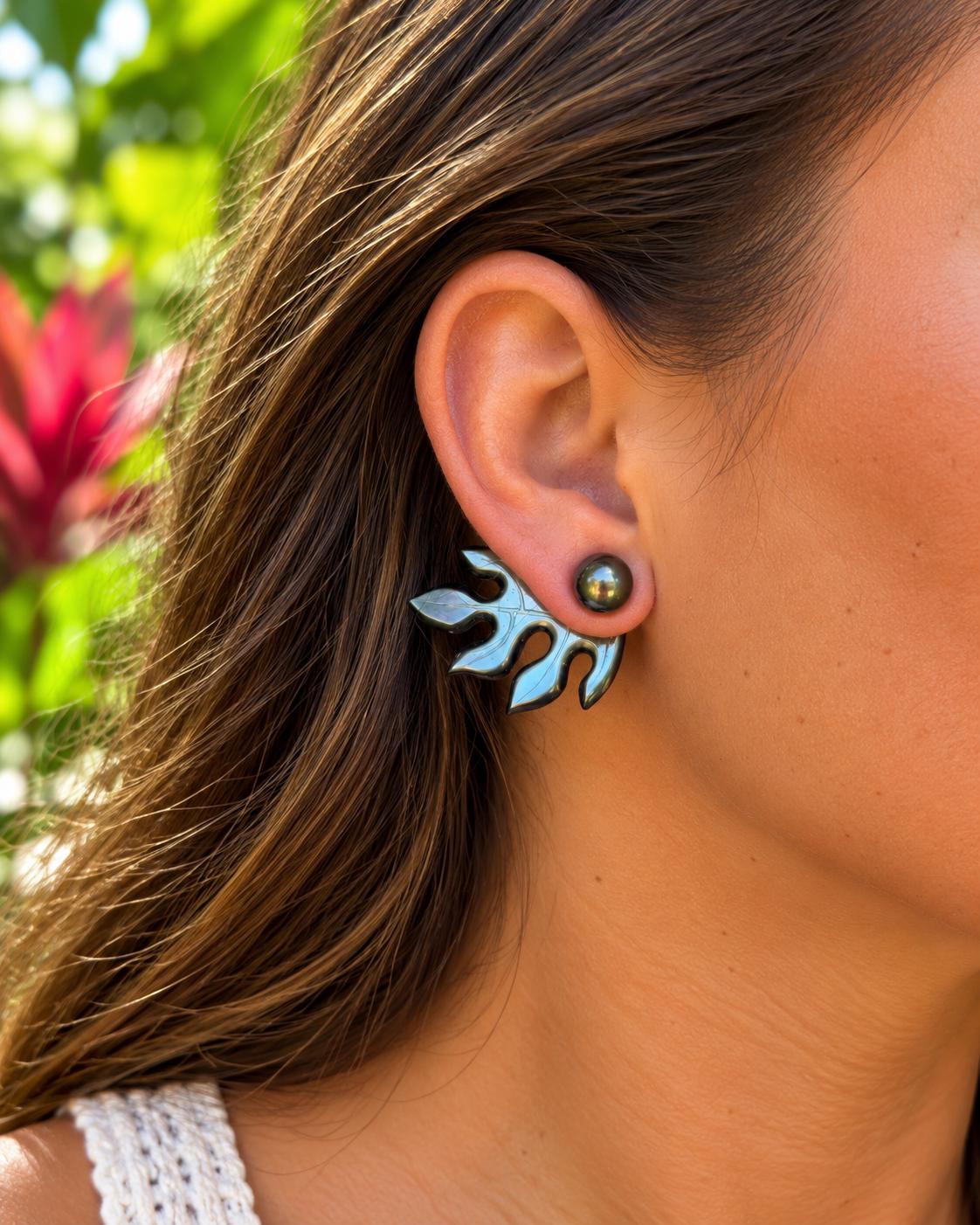 3 in 1 Mother of Pearl Shell earrings • Ulu shape • Tropical Breadfruit