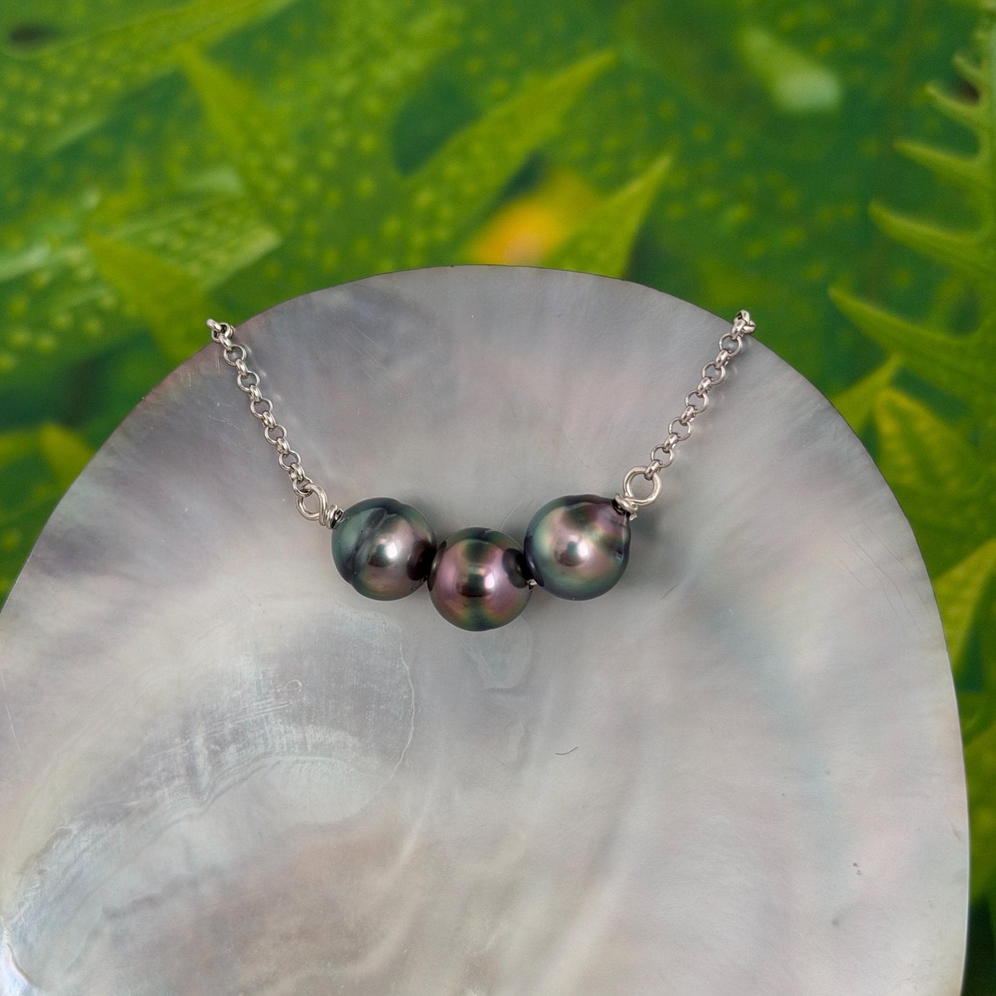 Tahitian Pearl Necklace – Triple U design on Sterling Silver Chain