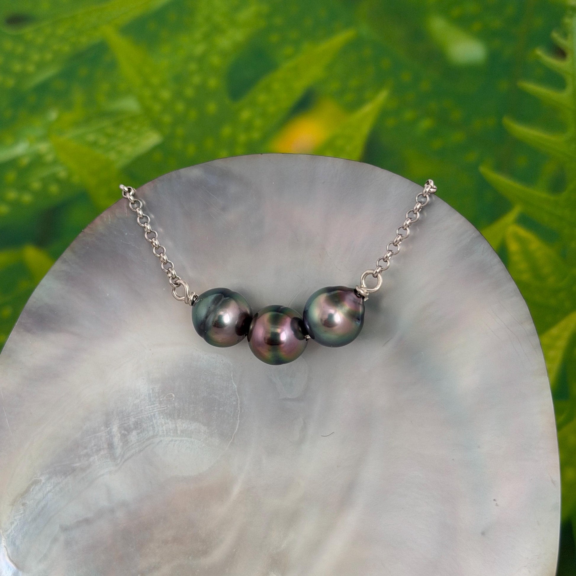 Tahitian Pearl Necklace – Triple U design on Sterling Silver Chain