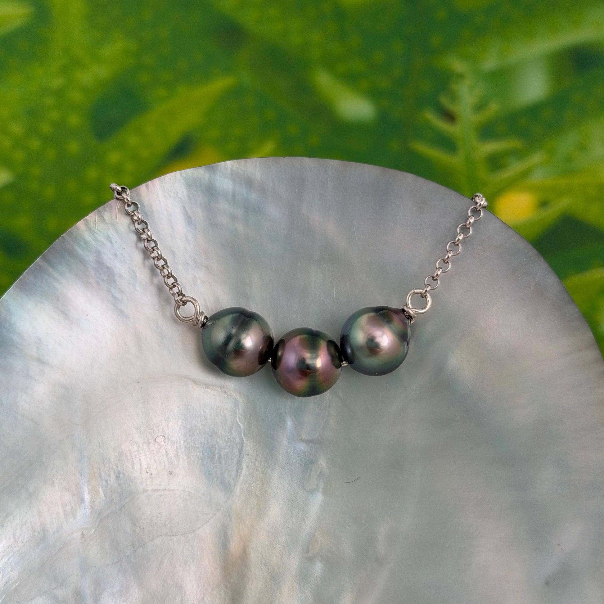 Tahitian Pearl Necklace – Triple U design on Sterling Silver Chain