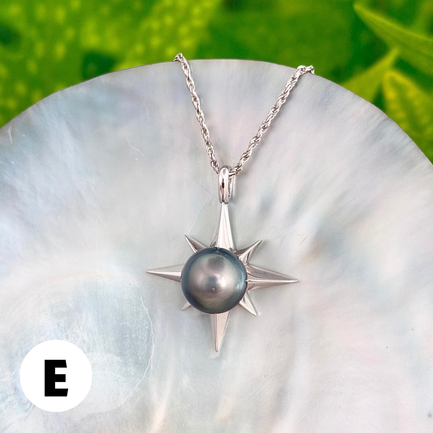 Tahitian Pearl Star Necklace: Sterling Silver Starburst Pendant, Hawaiian Jewelry