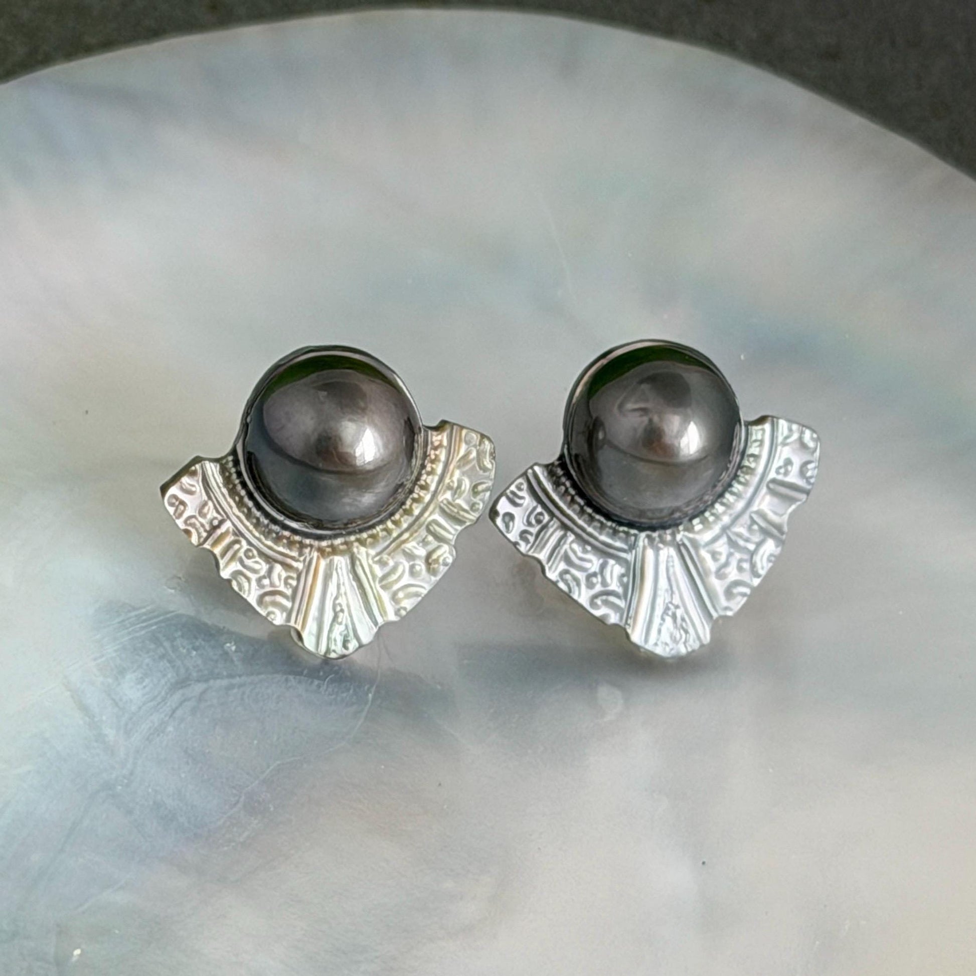 Mother of Pearl Stud earrings • shell • Carved jewelry