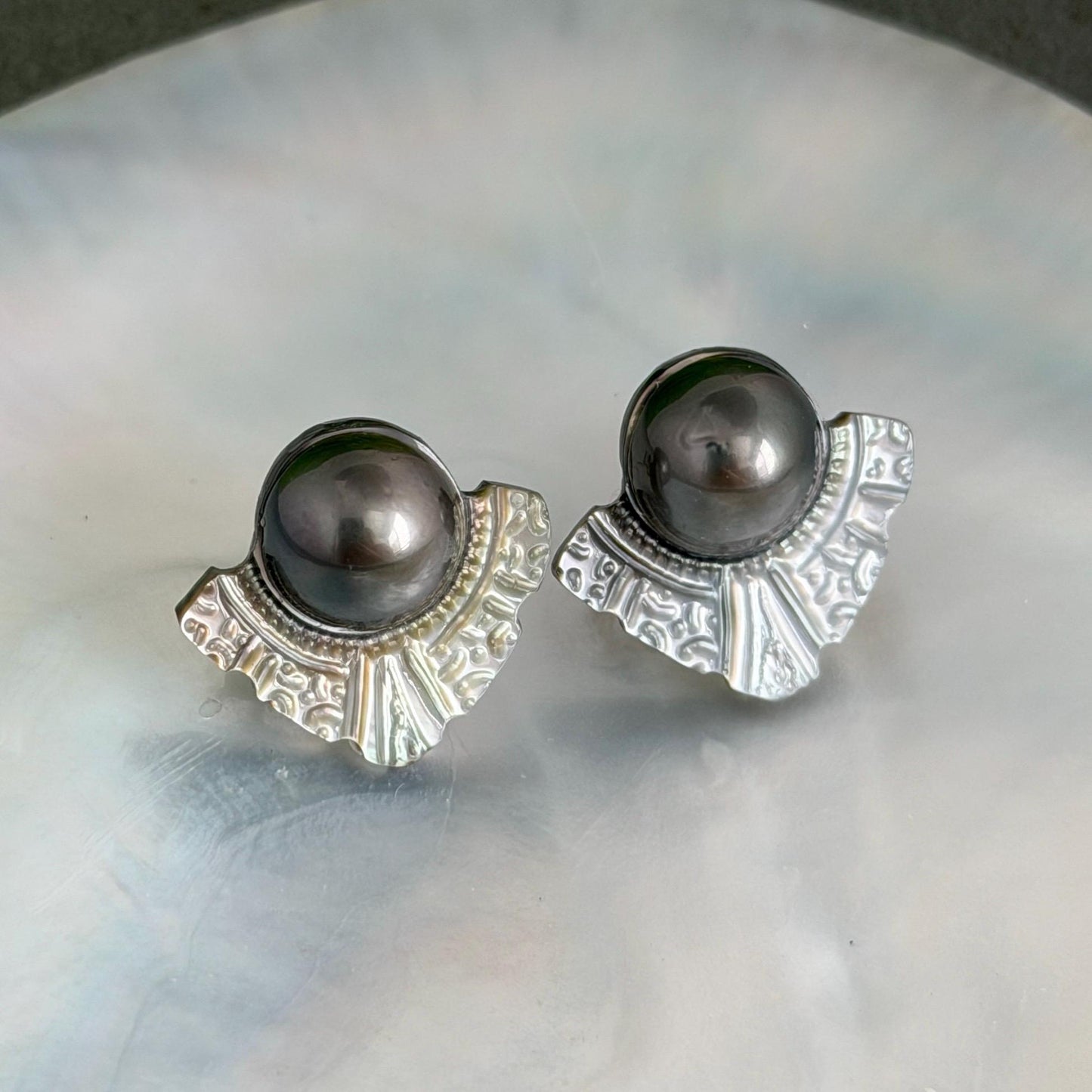 Mother of Pearl Stud earrings • shell • Carved jewelry