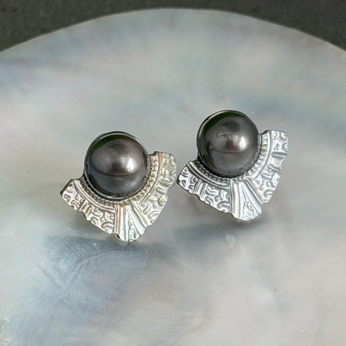 Mother of Pearl Stud earrings • shell • Carved jewelry