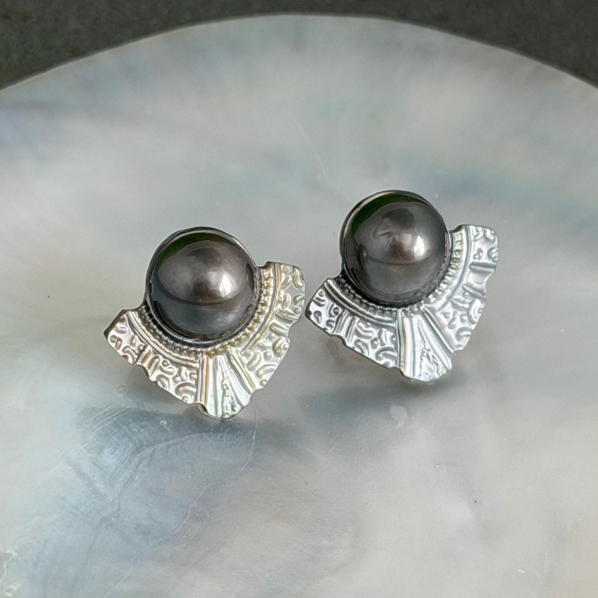 Mother of Pearl Stud earrings • shell • Carved jewelry