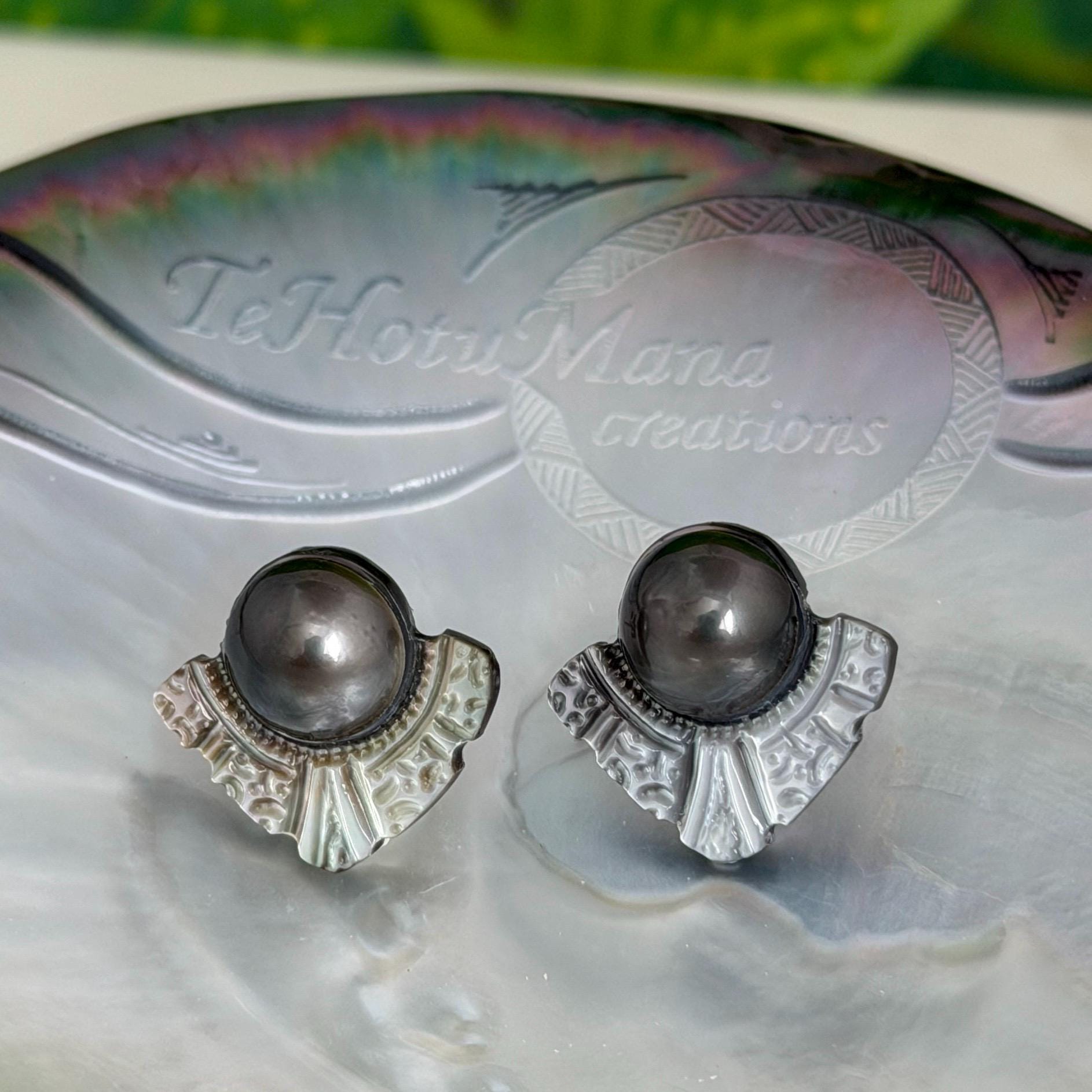 Mother of Pearl Stud earrings • shell • Carved jewelry