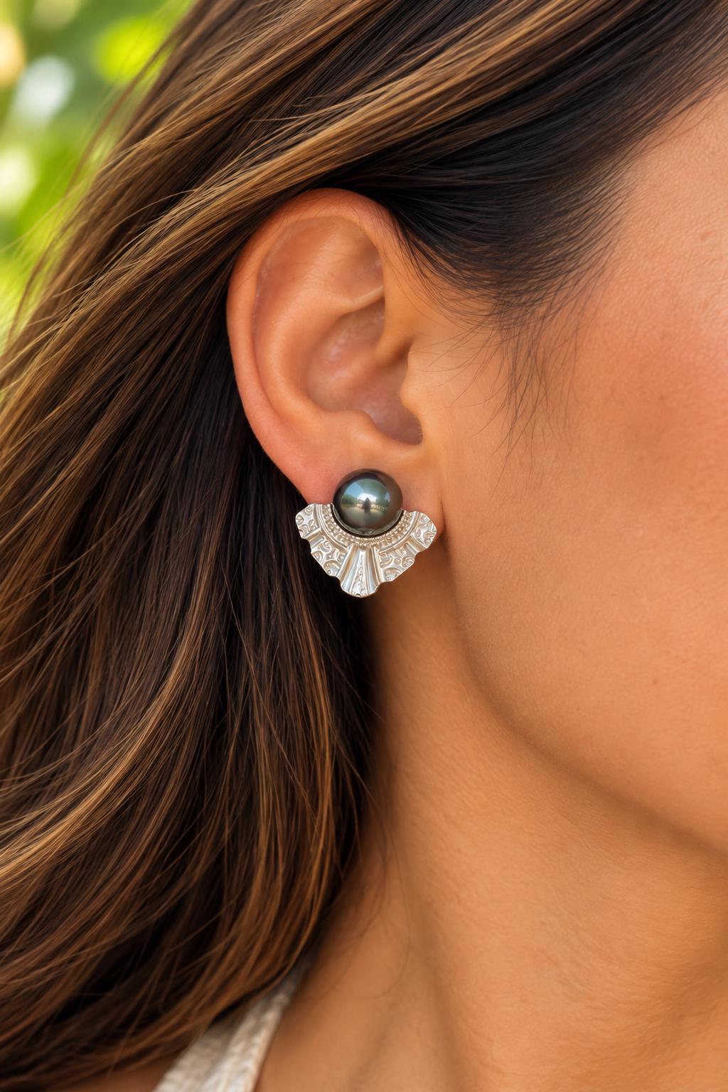 Mother of Pearl Stud earrings • shell • Carved jewelry