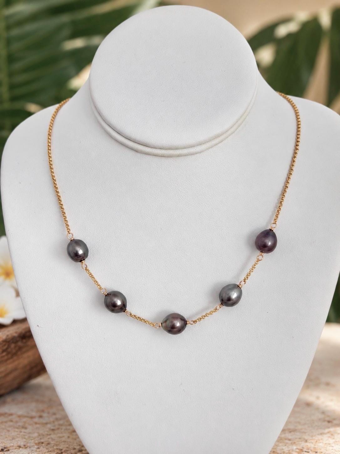 Tahitian Pearl necklace • Five 10mm gems • 14k gold filled chain