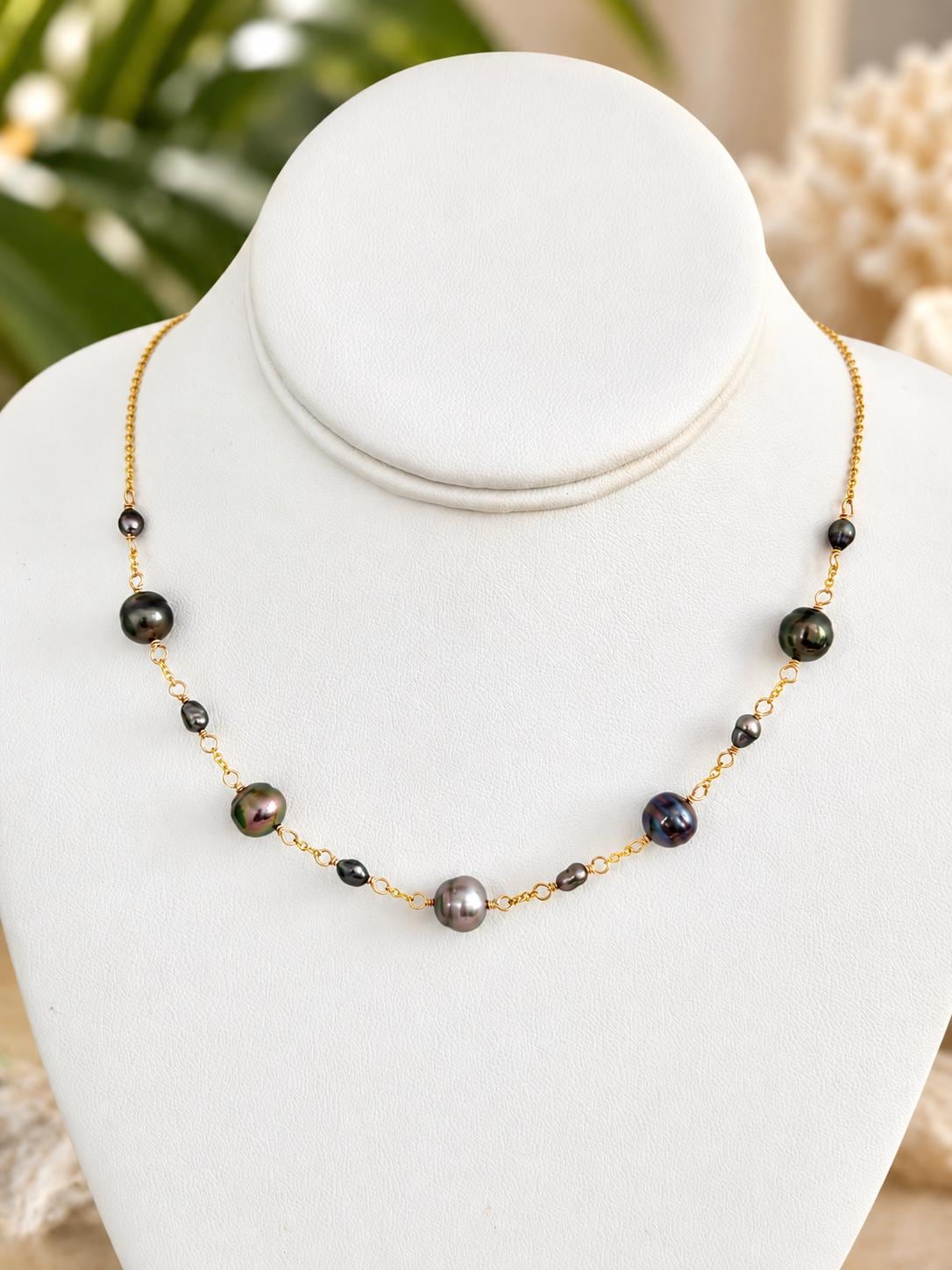 Tahitian Pearl Necklace with Keshis • Gold Filled Chain • Handmade in Hawaii • boho