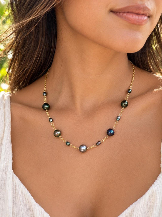 Tahitian Pearl Necklace with Keshis • Gold Filled Chain • Handmade in Hawaii • boho