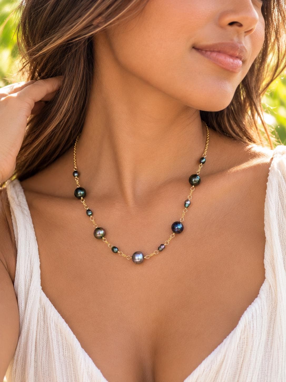 Tahitian Pearl Necklace with Keshis • Gold Filled Chain • Handmade in Hawaii • boho