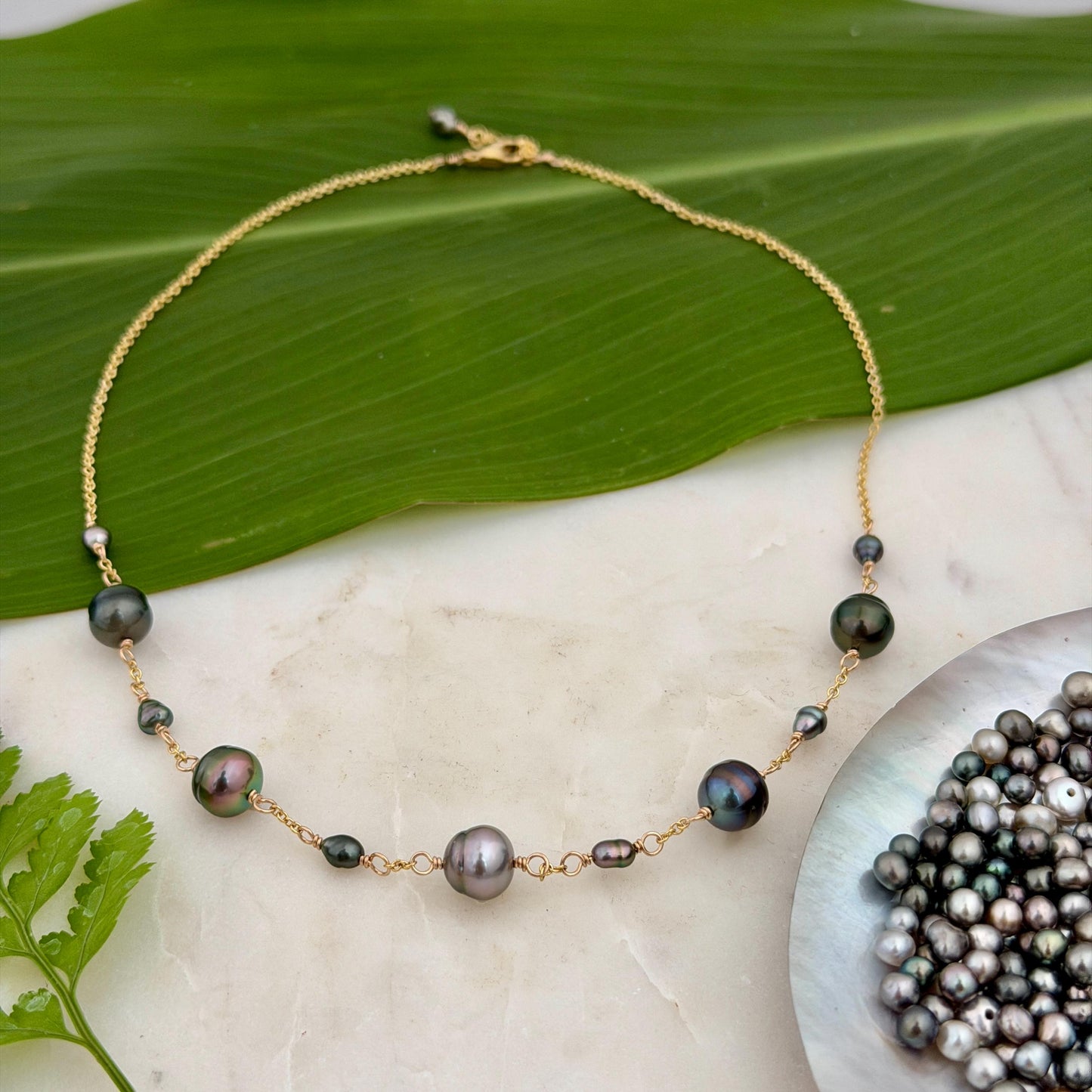 Tahitian Pearl Necklace with Keshis • Gold Filled Chain • Handmade in Hawaii • boho