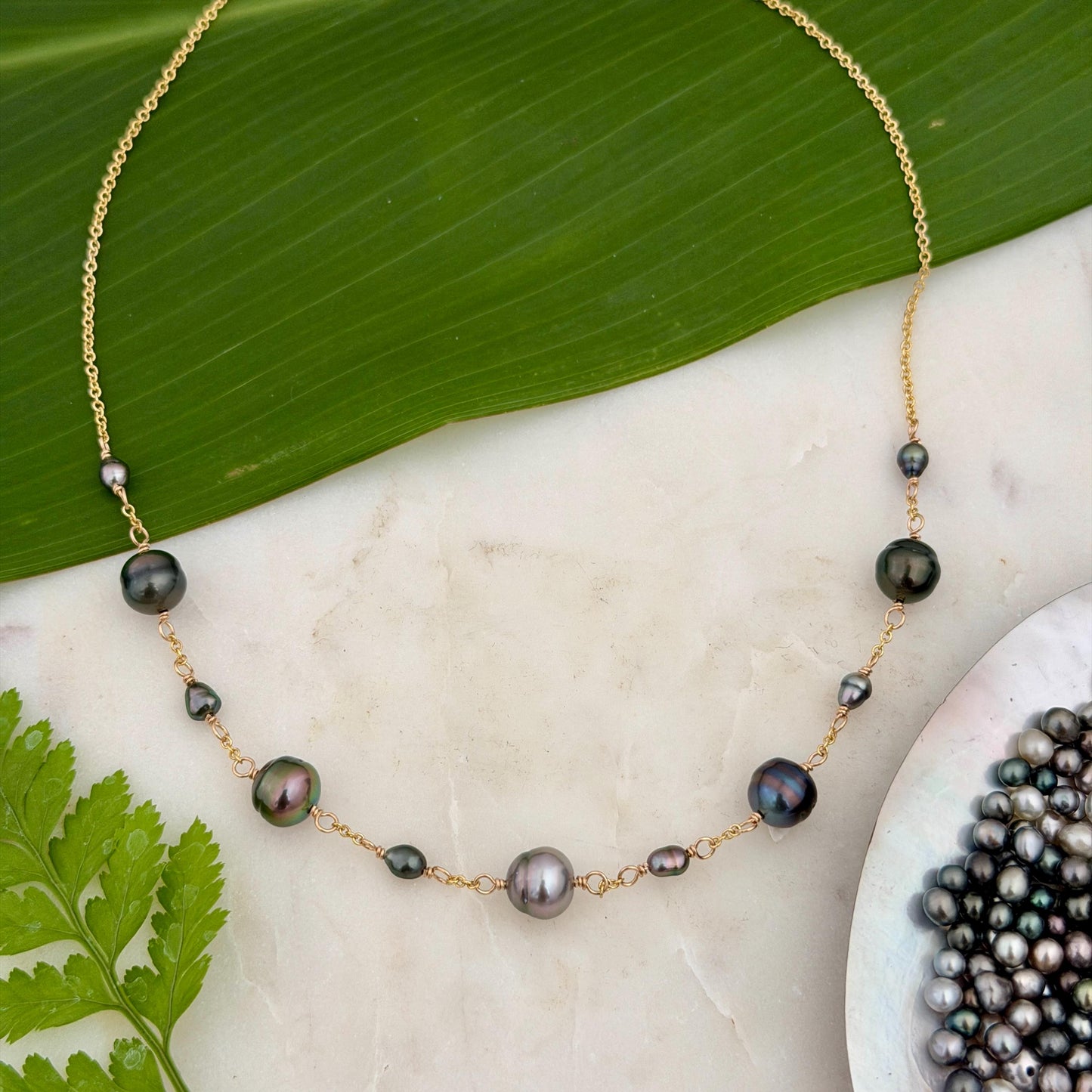 Tahitian Pearl Necklace with Keshis • Gold Filled Chain • Handmade in Hawaii • boho