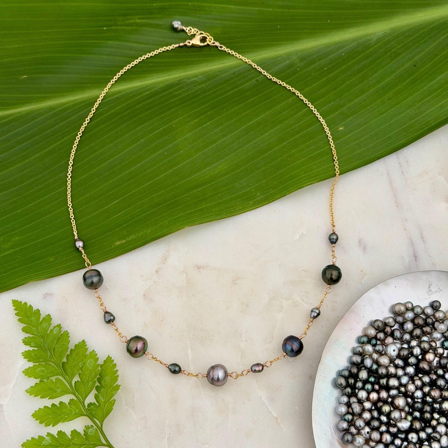 Tahitian Pearl Necklace with Keshis • Gold Filled Chain • Handmade in Hawaii • boho