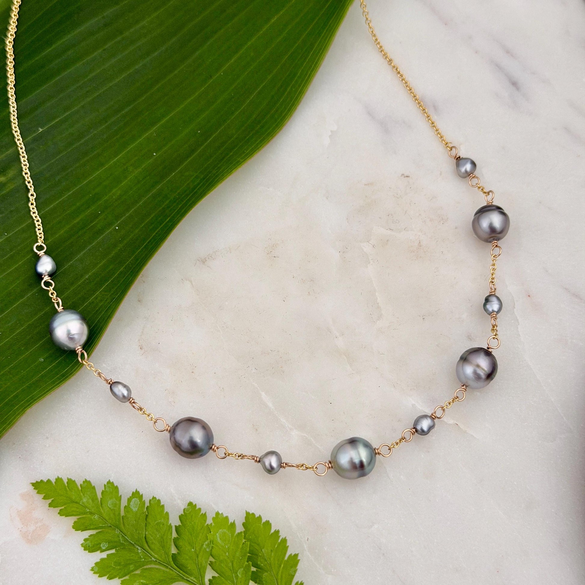 Tahitian Pearl Necklace with Keshis • Gold Filled Chain • Handmade in Hawaii • Pastel colors