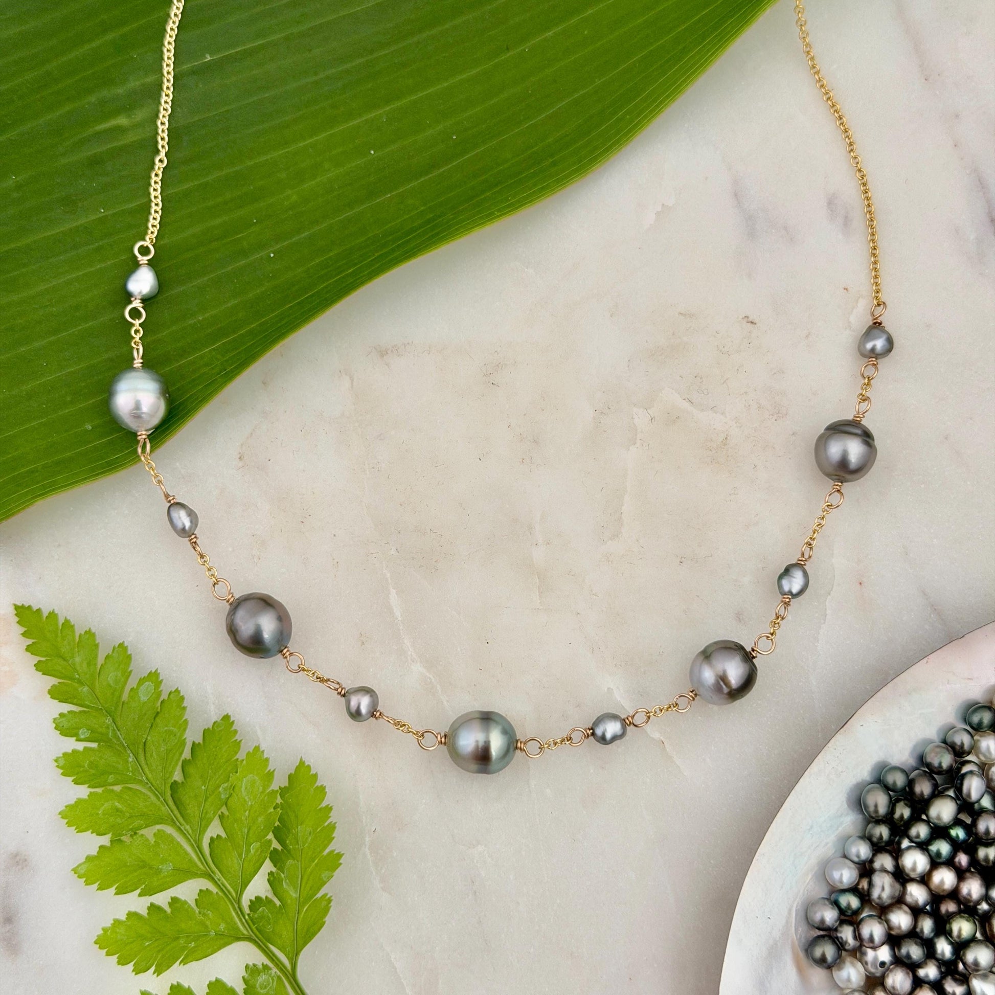 Tahitian Pearl Necklace with Keshis • Gold Filled Chain • Handmade in Hawaii • Pastel colors