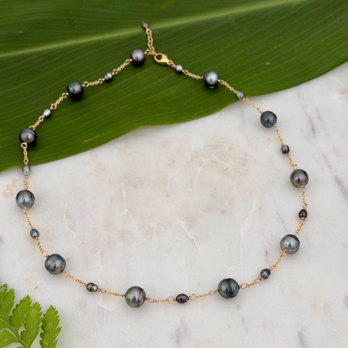 Tahitian Pearl Necklace with Keshis • Gold Filled Chain • Handmade in Hawaii • multicolor