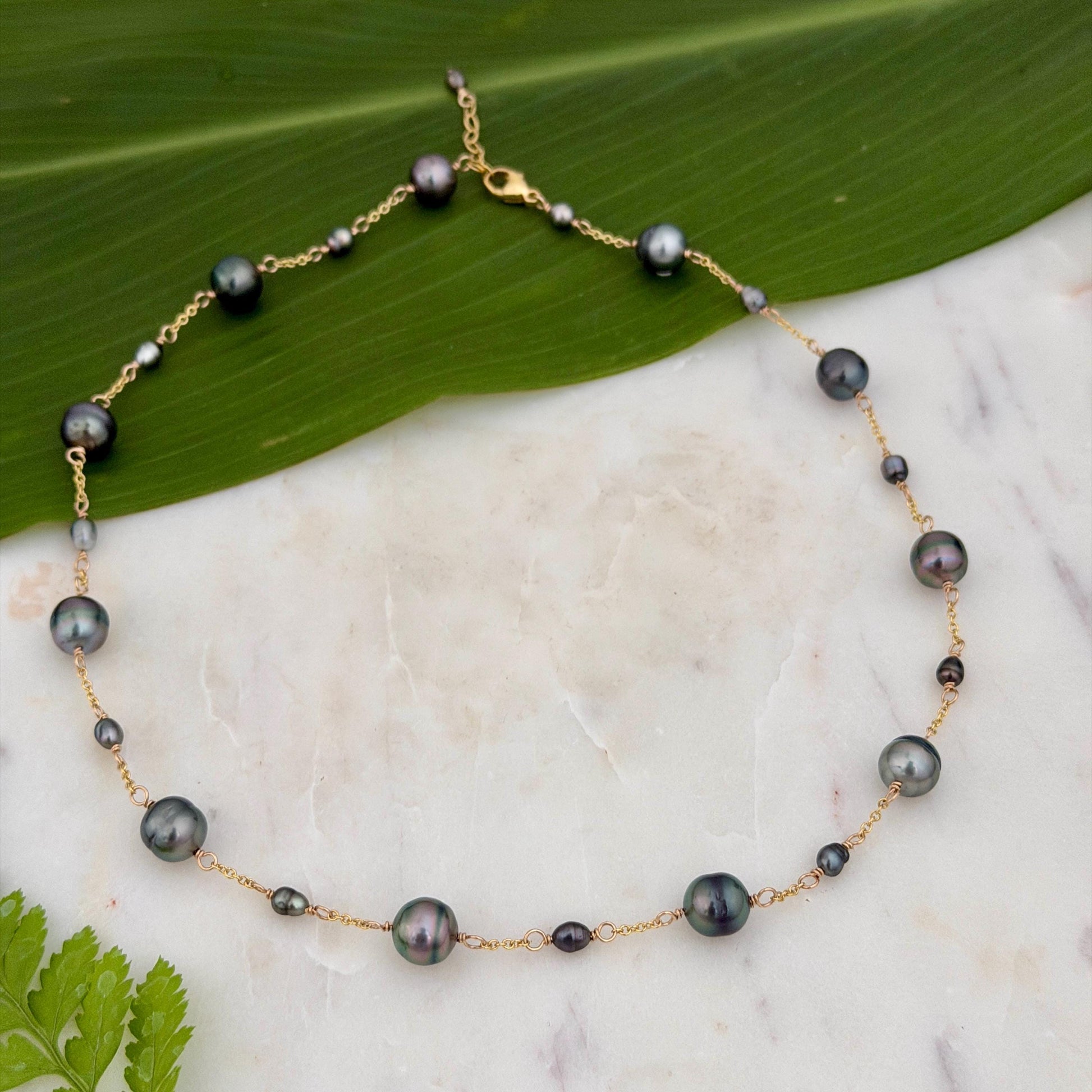 Tahitian Pearl Necklace with Keshis • Gold Filled Chain • Handmade in Hawaii • multicolor