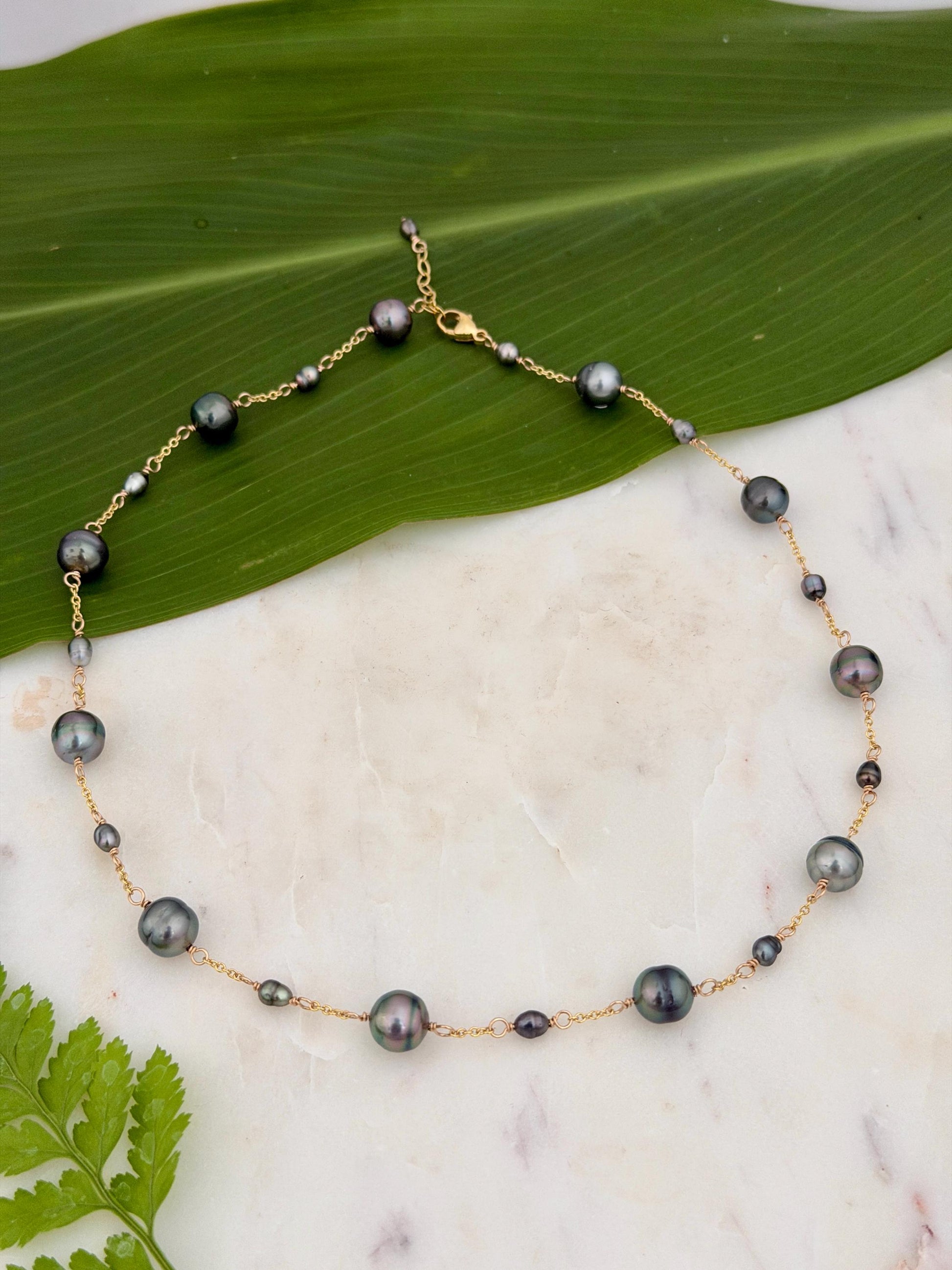 Tahitian Pearl Necklace with Keshis • Gold Filled Chain • Handmade in Hawaii • multicolor