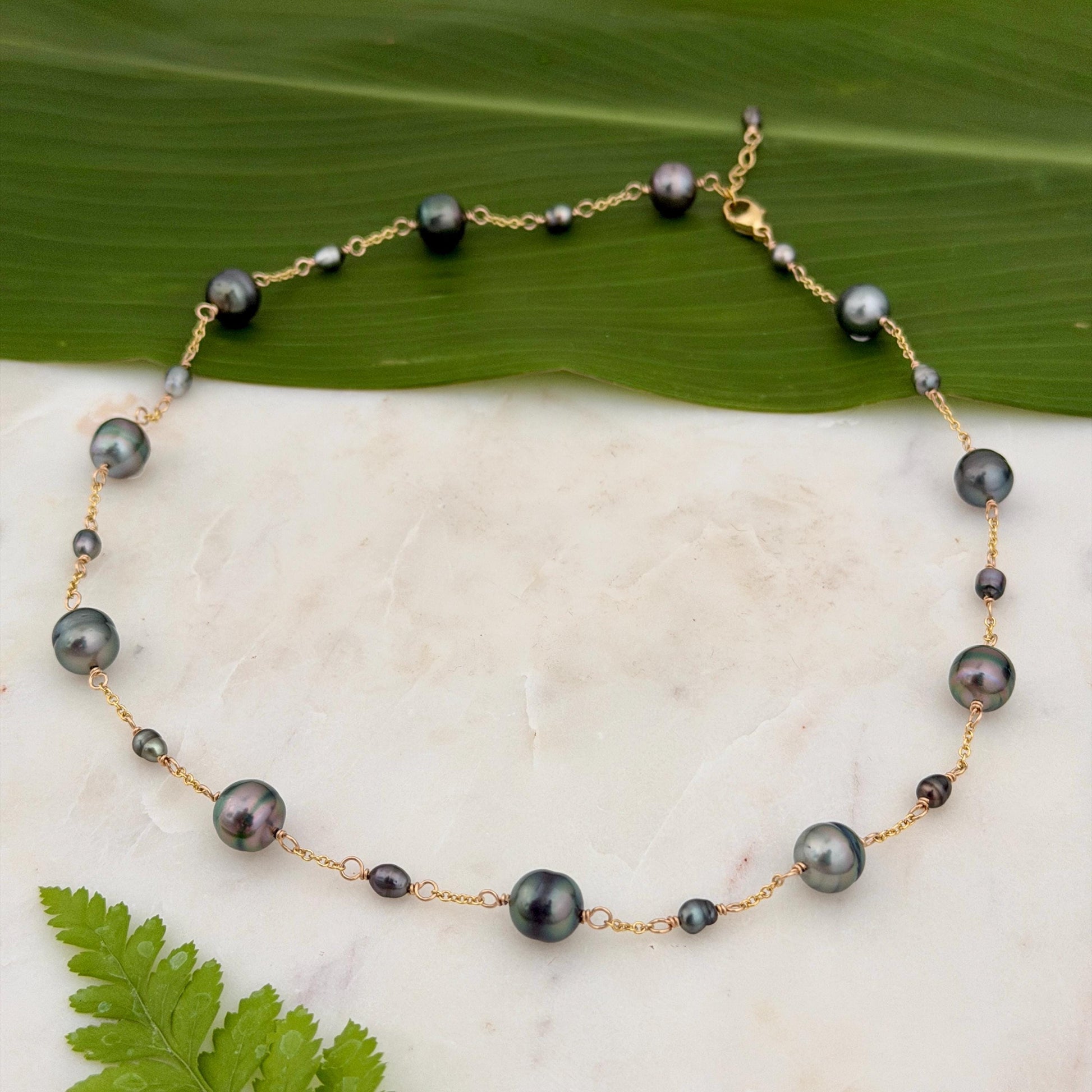 Tahitian Pearl Necklace with Keshis • Gold Filled Chain • Handmade in Hawaii • multicolor