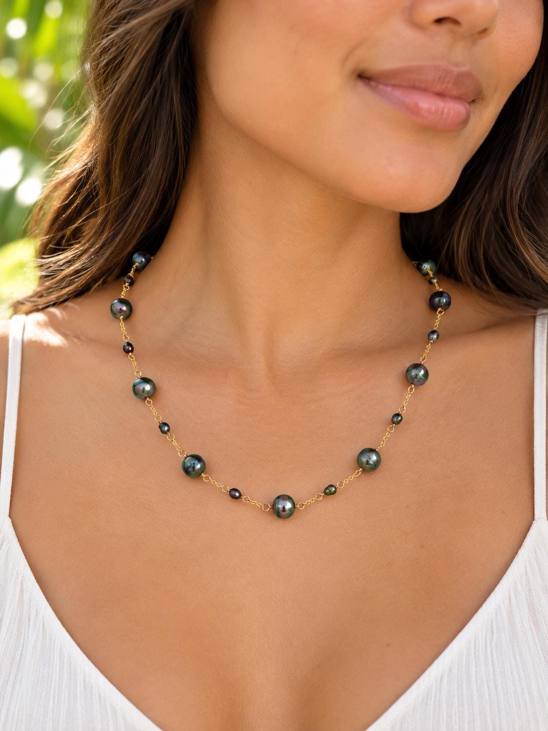 Tahitian Pearl Necklace with Keshis • Gold Filled Chain • Handmade in Hawaii • multicolor