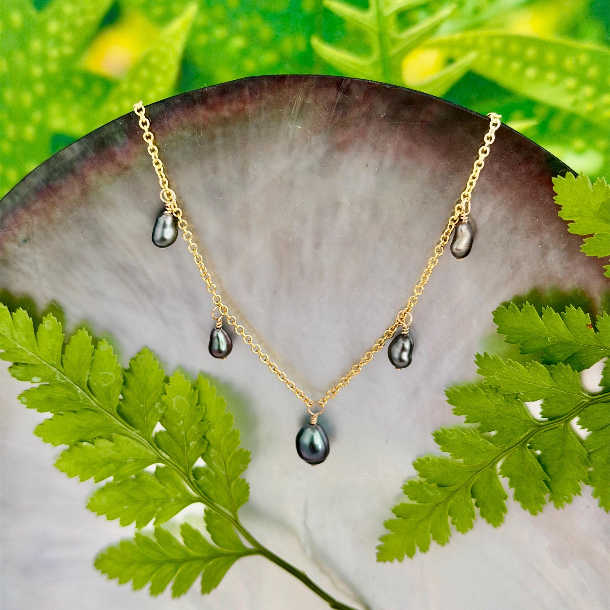Tahitian Keshi Pearl necklace • Dangle gems in 14k Gold filled