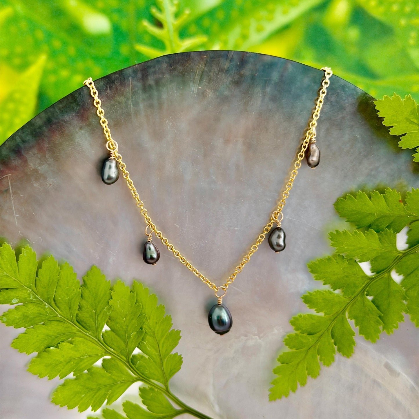 Tahitian Keshi Pearl necklace • Dangle gems in 14k Gold filled