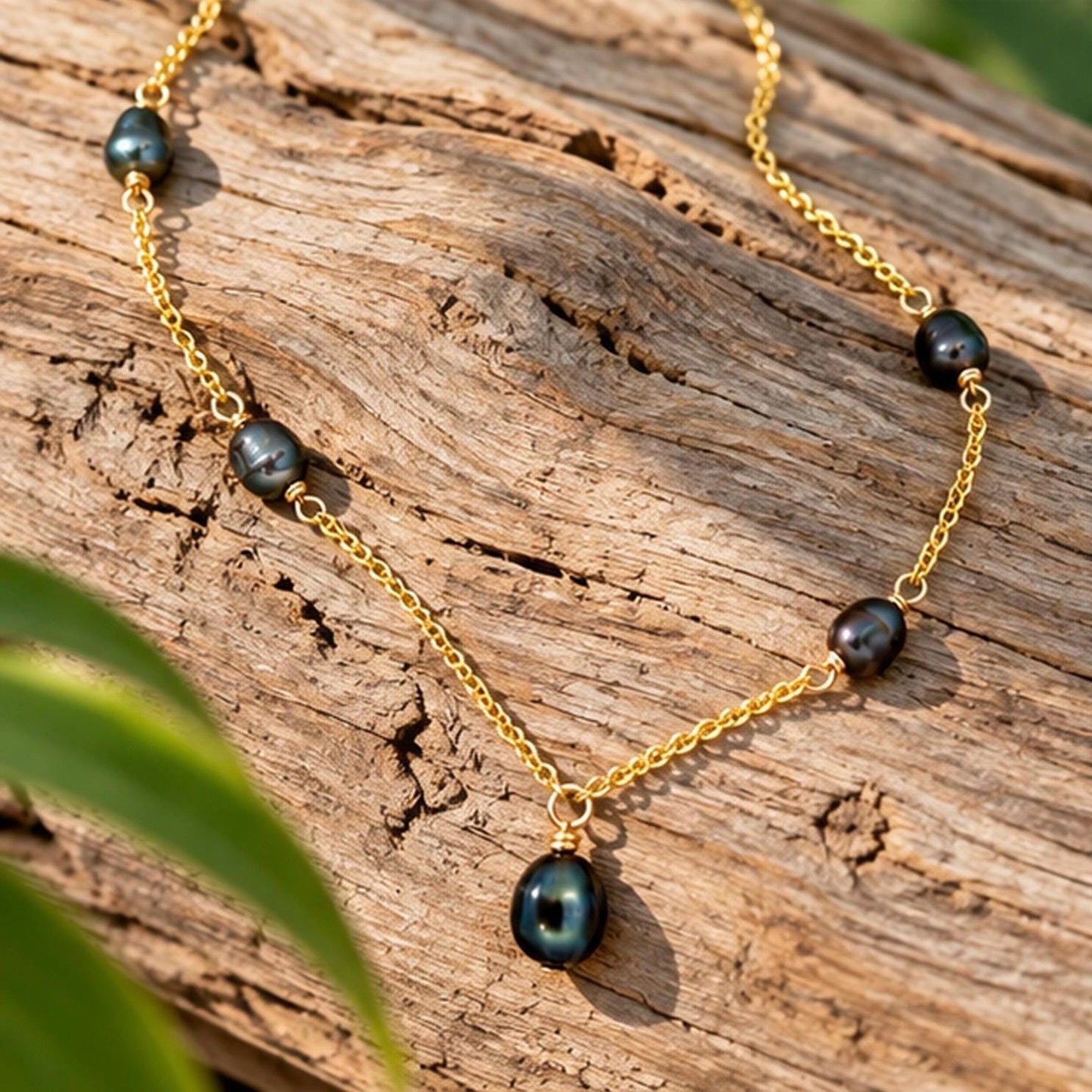 Tahitian Keshi Pearl necklace • Dangle gems in 14k Gold filled