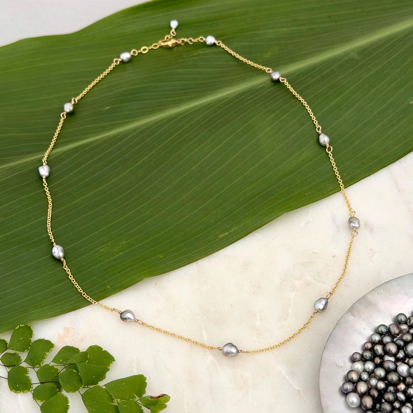 Tahitian Keshi Pearl necklace • Sterling Silver or 14k Gold filled • Choker