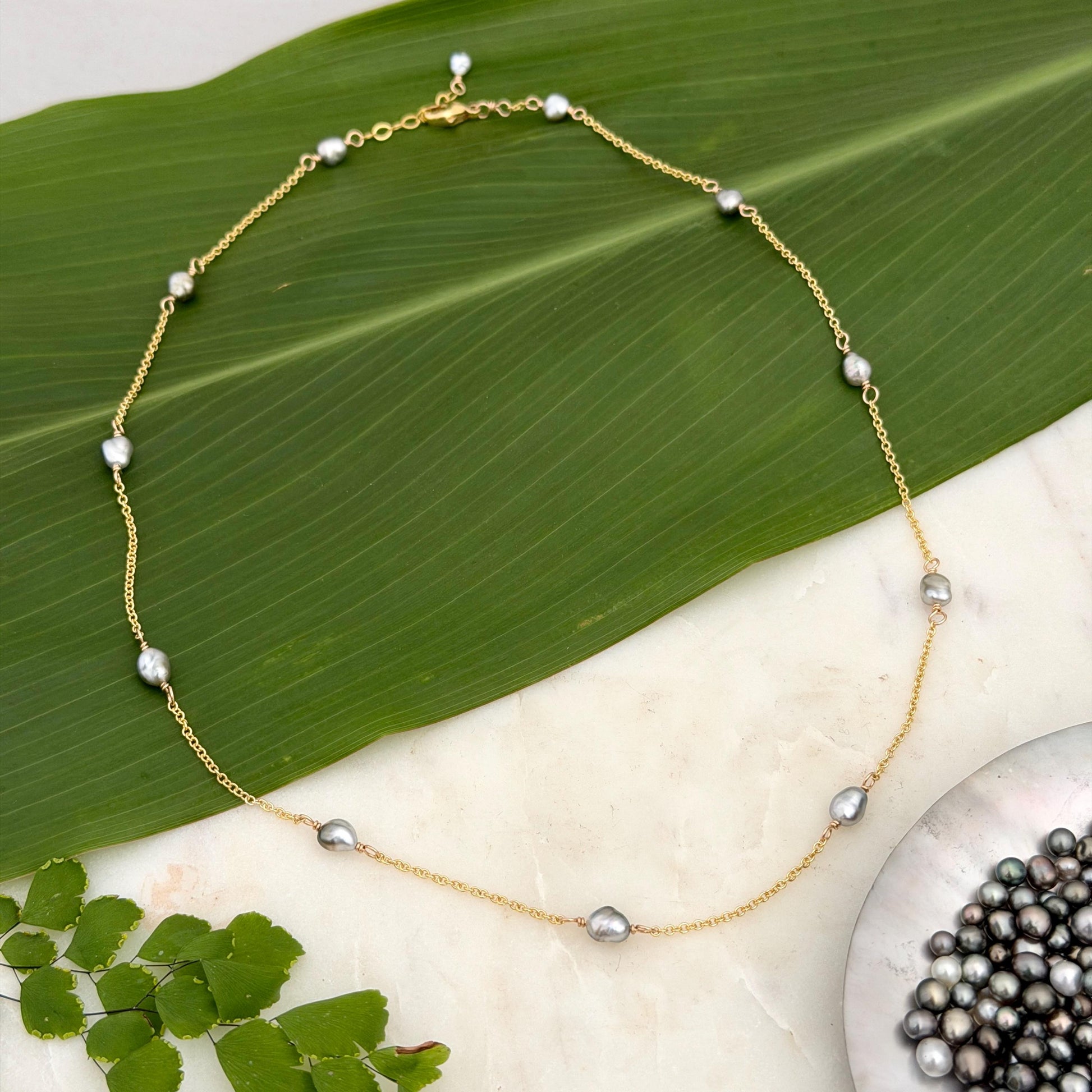 Tahitian Keshi Pearl necklace • Sterling Silver or 14k Gold filled • Choker