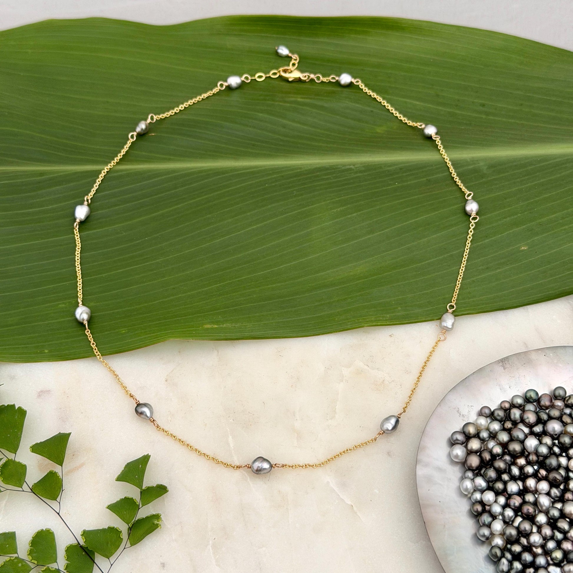 Tahitian Keshi Pearl necklace • Sterling Silver or 14k Gold filled • Choker