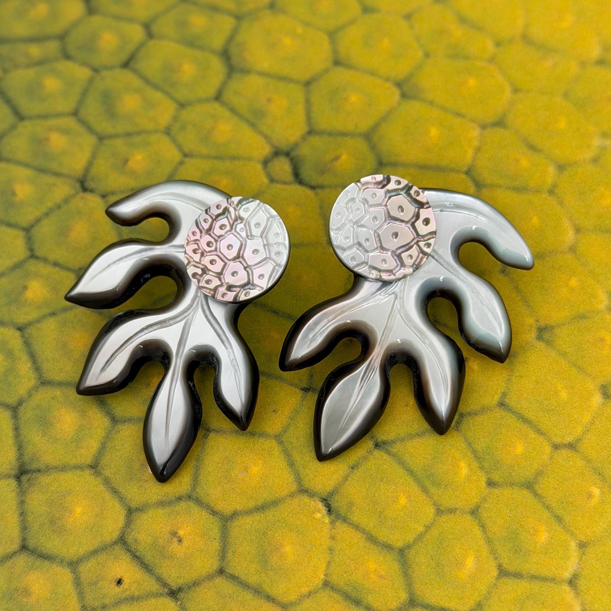 3 in 1 Mother of Pearl Shell earrings • Ulu shape • Tropical Breadfruit