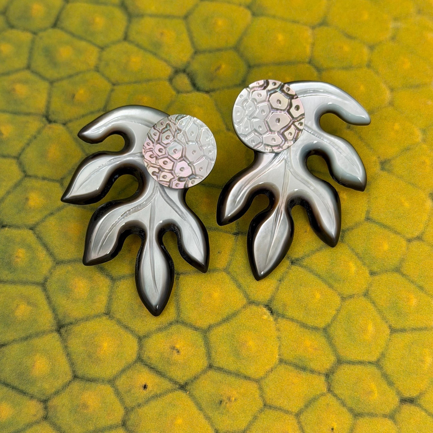 3 in 1 Mother of Pearl Shell earrings • Ulu shape • Tropical Breadfruit