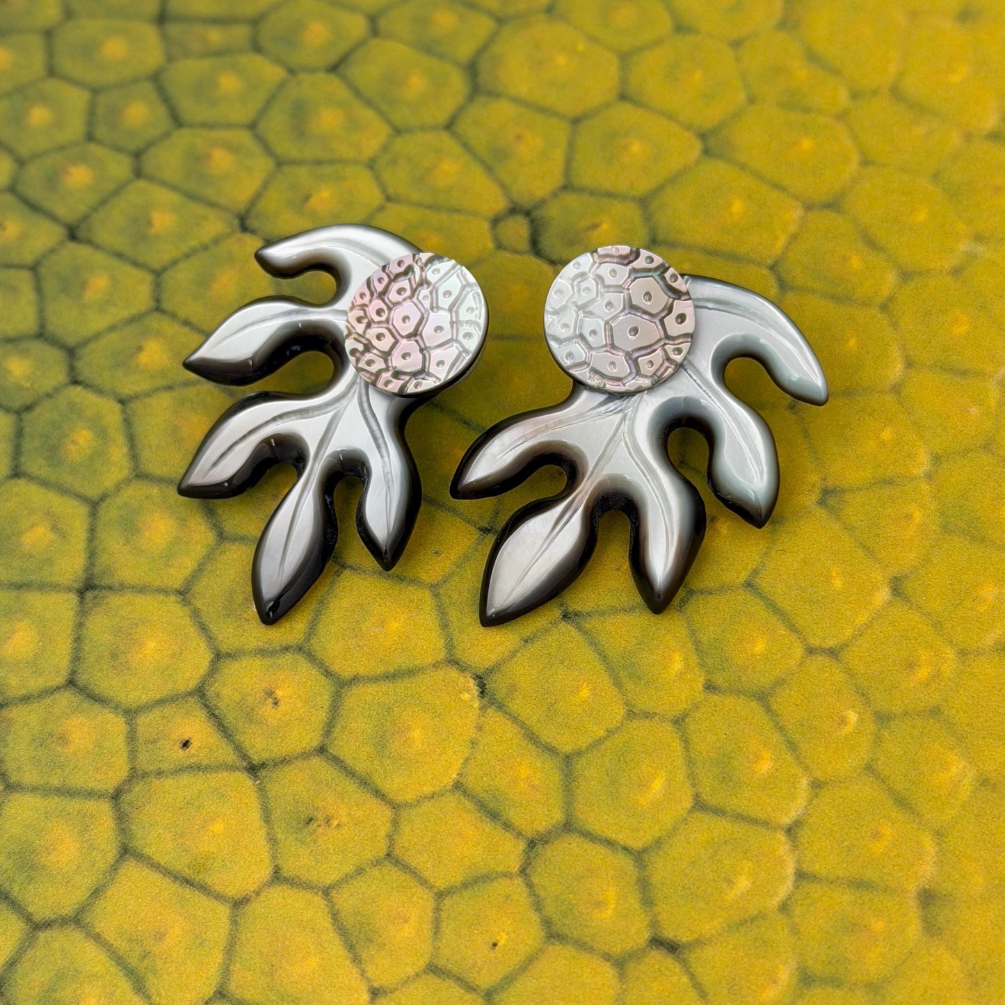 3 in 1 Mother of Pearl Shell earrings • Ulu shape • Tropical Breadfruit