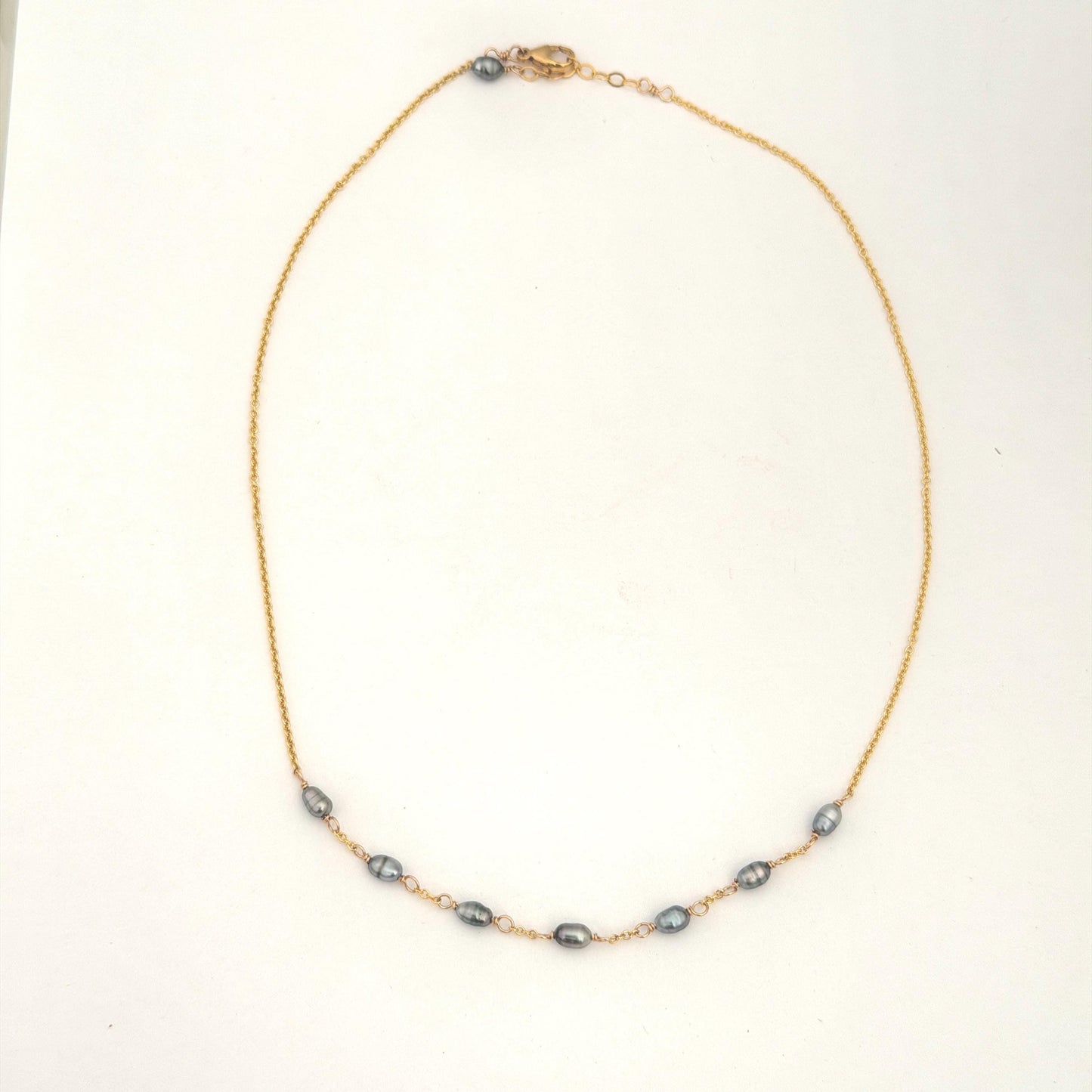 Tahitian Keshi Pearl Necklace: Gold Filled or Sterling Silver • 7 Keshis