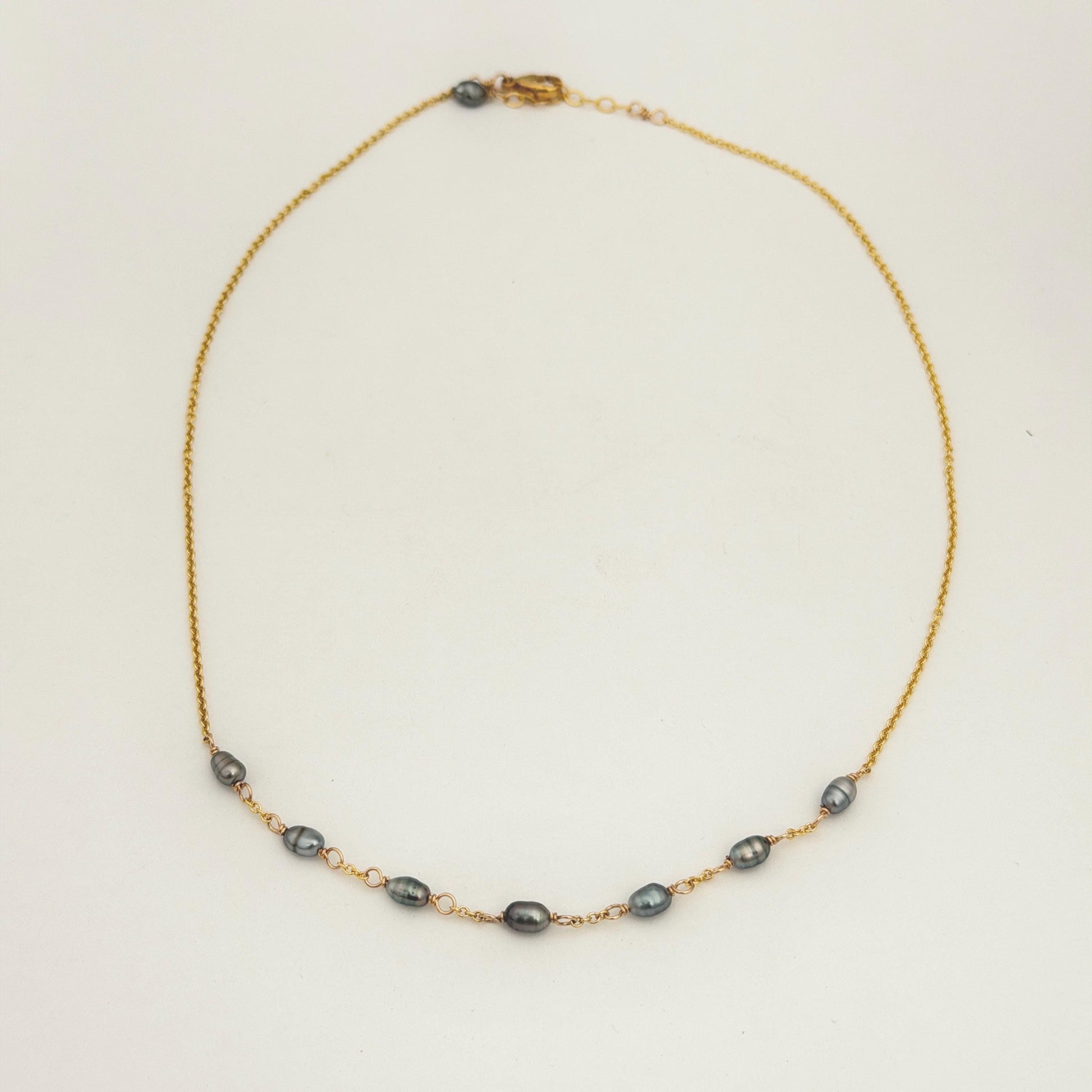 Tahitian Keshi Pearl Necklace: Gold Filled or Sterling Silver • 7 Keshis