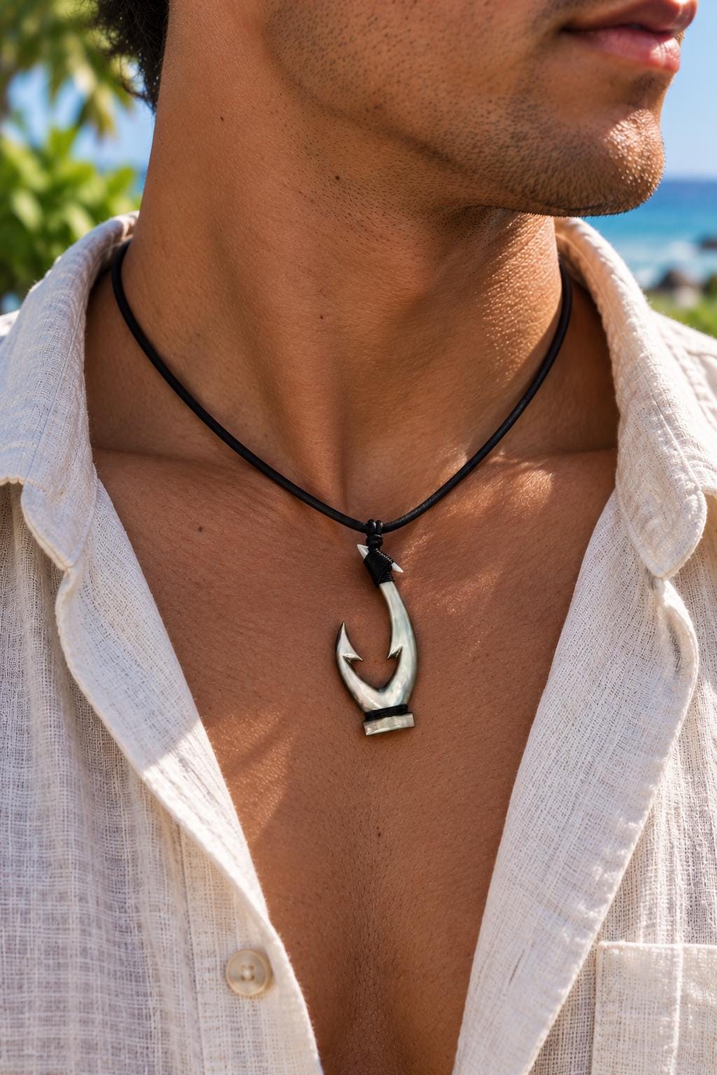 Hawaiian fishhook necklace handmade with Mother of pearl shell