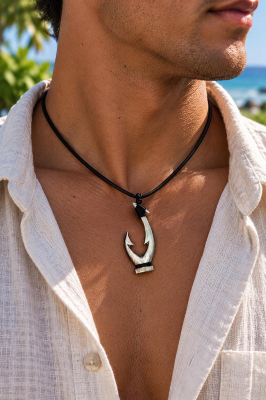 Hawaiian fishhook necklace handmade with Mother of pearl shell