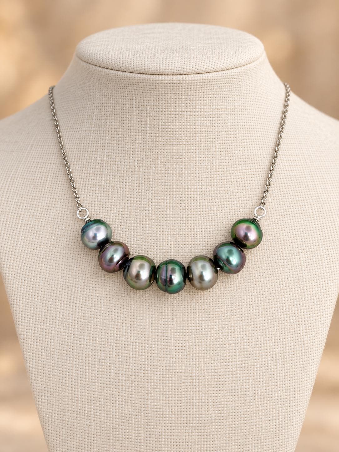 Tahitian Pearls necklace • Sterling silver jewelry • five pearls • Vibrant colors • U style
