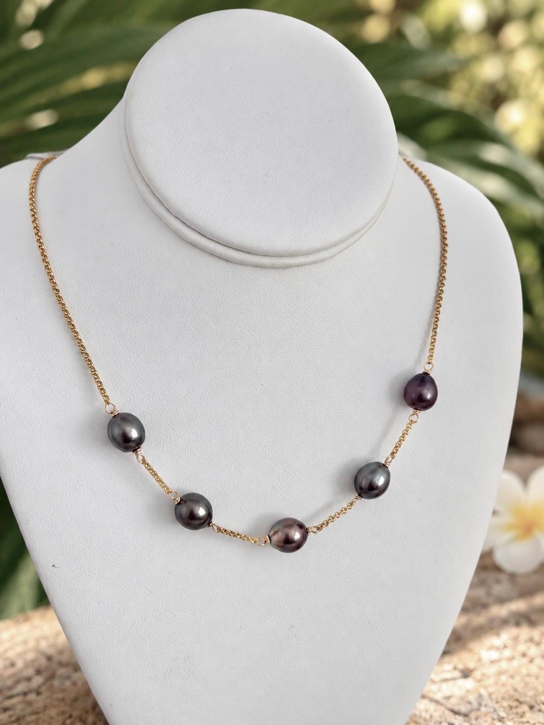 Tahitian Pearl necklace • Five 10mm gems • 14k gold filled chain