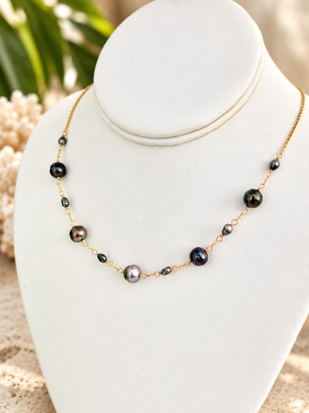 Tahitian Pearl Necklace with Keshis • Gold Filled Chain • Handmade in Hawaii • boho