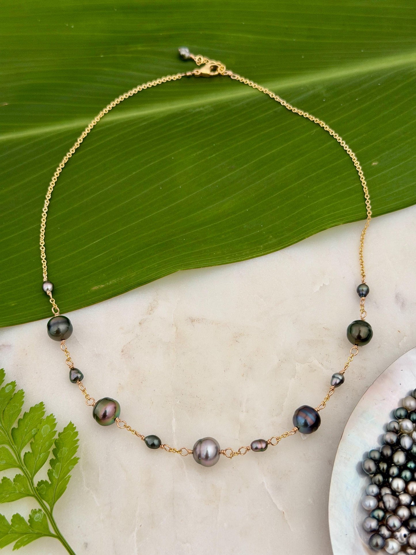 Tahitian Pearl Necklace with Keshis • Gold Filled Chain • Handmade in Hawaii • boho