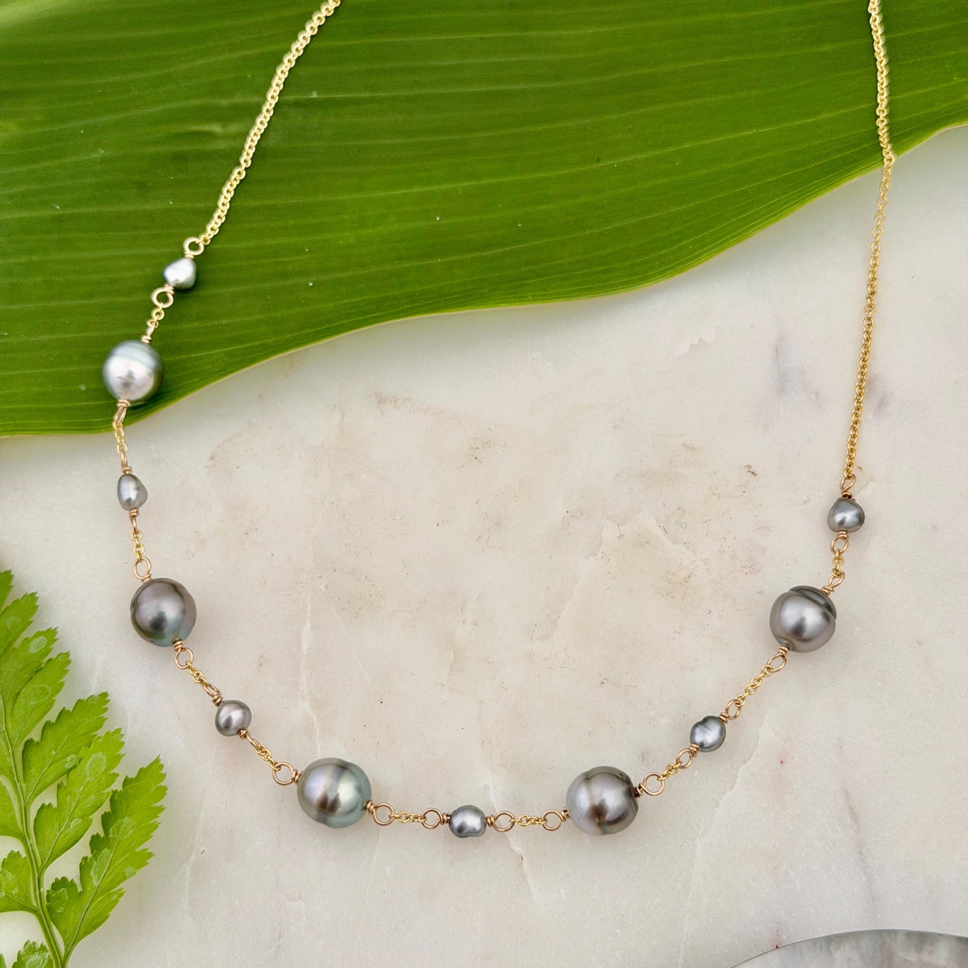 Tahitian Pearl Necklace with Keshis • Gold Filled Chain • Handmade in Hawaii • Pastel colors