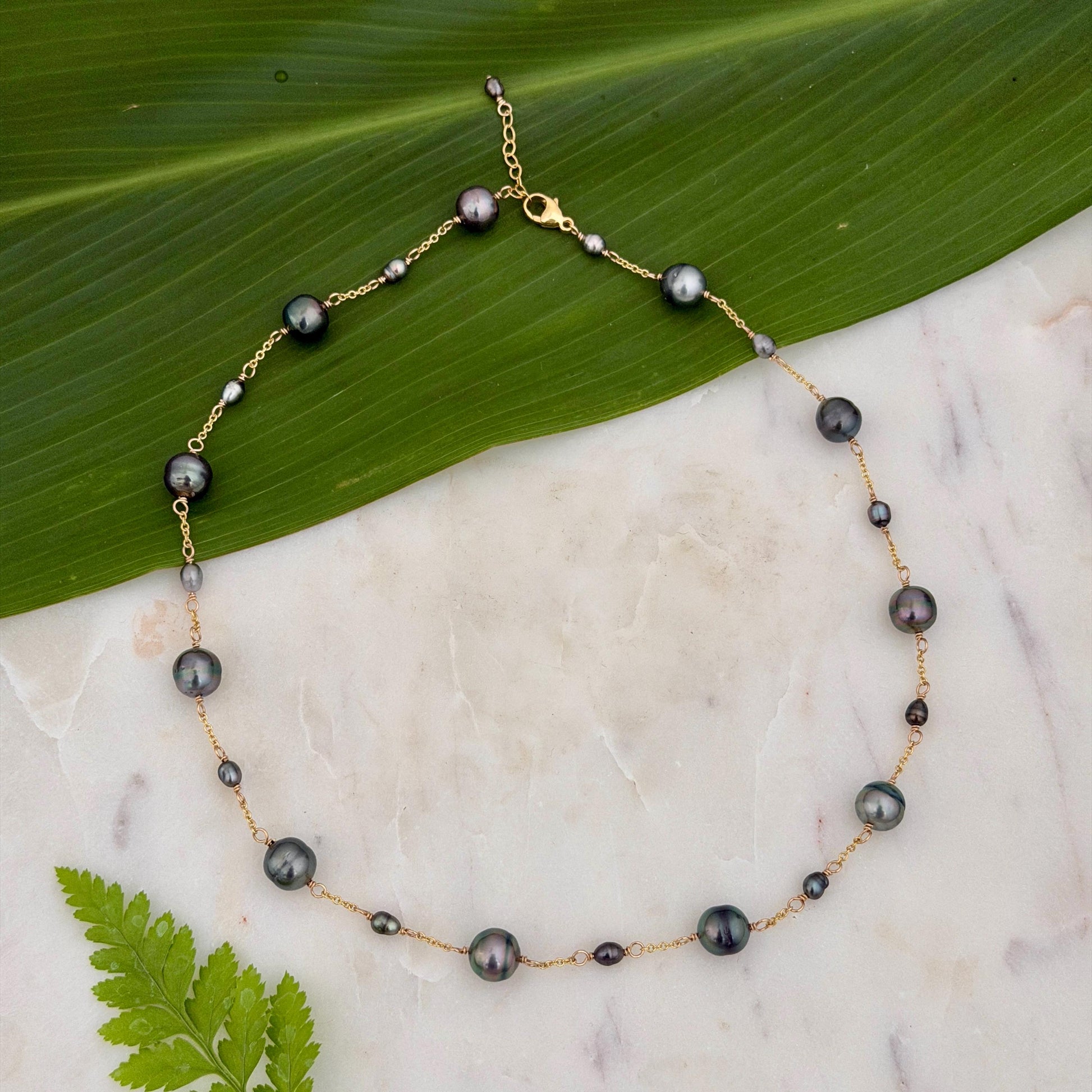 Tahitian Pearl Necklace with Keshis • Gold Filled Chain • Handmade in Hawaii • multicolor