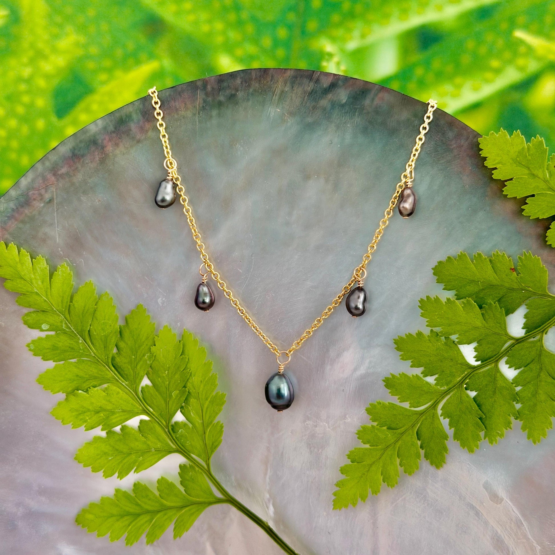 Tahitian Keshi Pearl necklace • Dangle gems in 14k Gold filled