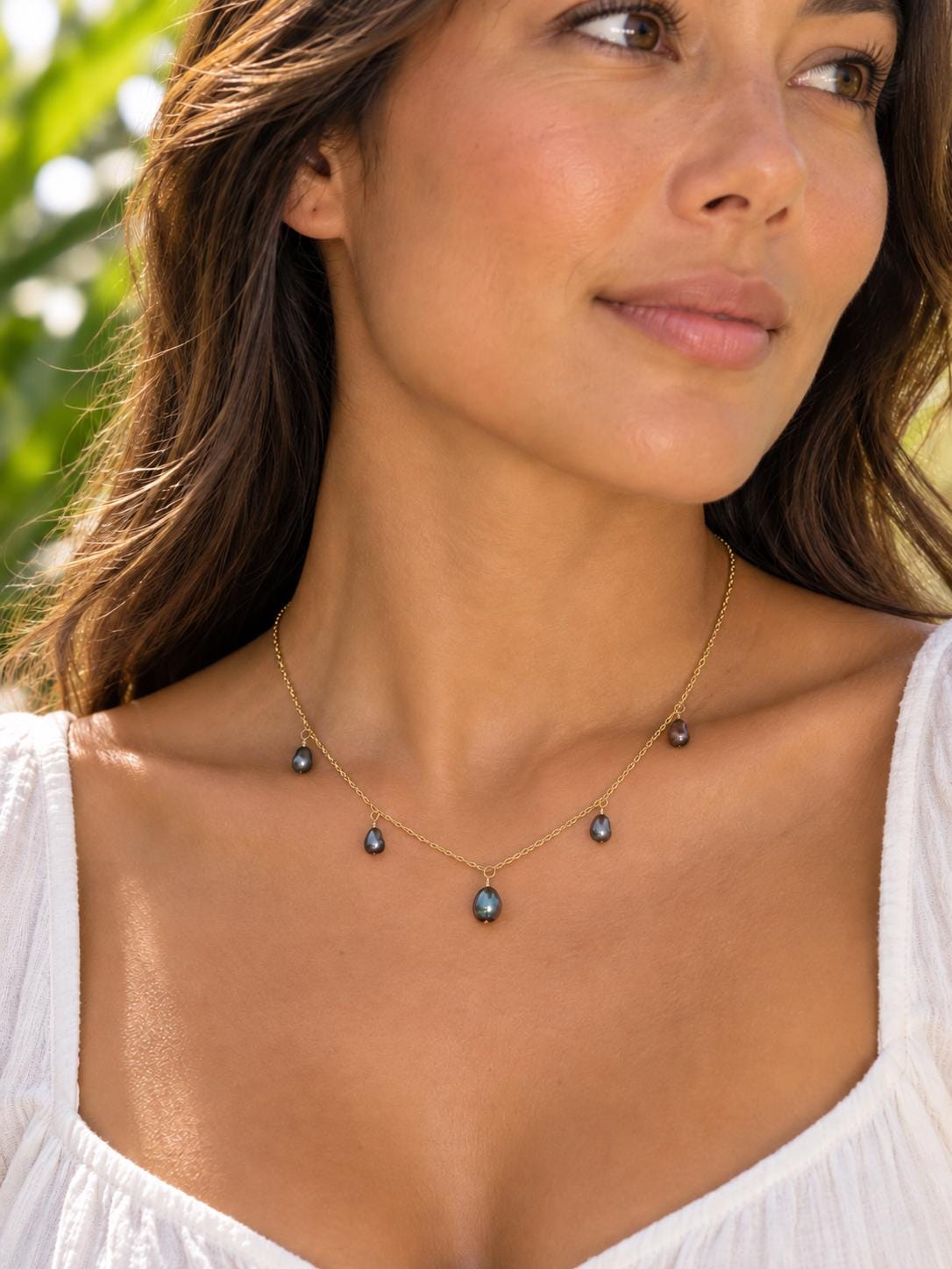 Tahitian Keshi Pearl necklace • Dangle gems in 14k Gold filled